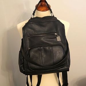 Black leather backpack purse.